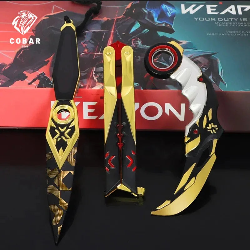 Faca Champions inspirada no Valorant, feita em metal com 21cm. Design exclusivo e detalhado, ideal para fãs e colecionadores do universo do jogo.