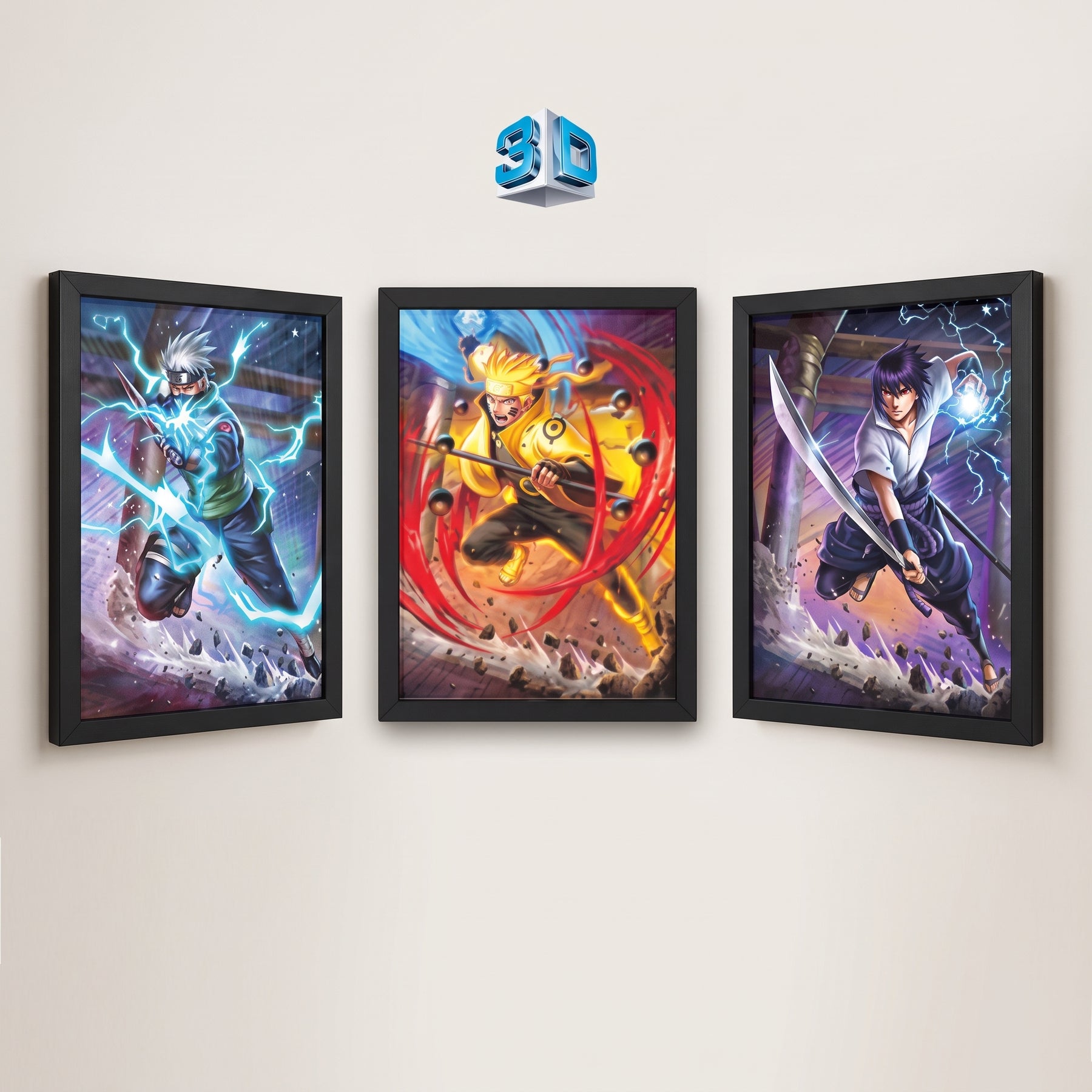 Quadro 3D Naruto, Sasuke e Kakashi