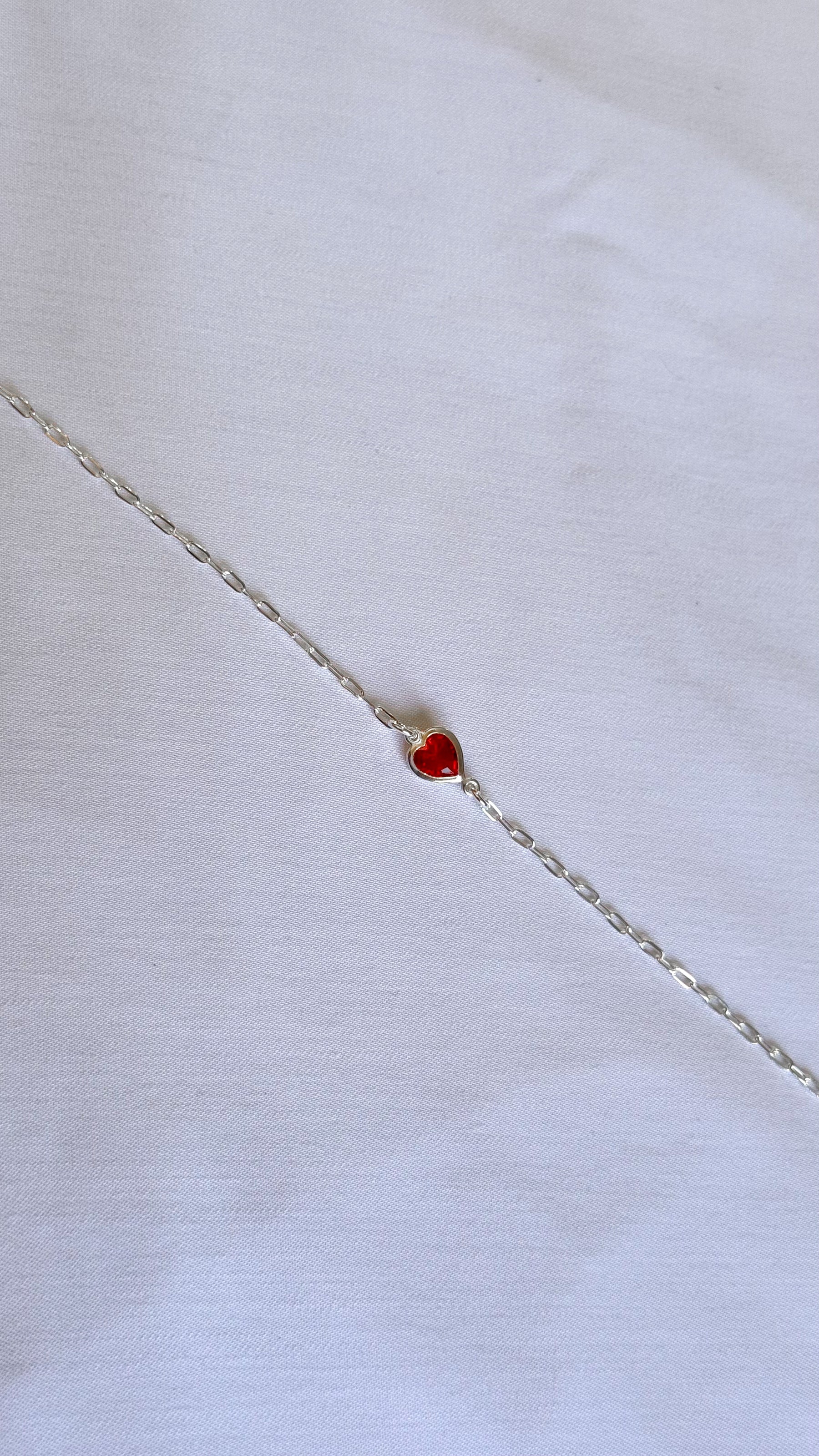 Pulseira Coração Vermelho Prata 925 Feminina Delicada