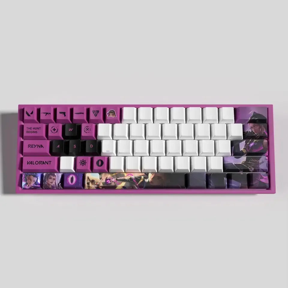 Conjunto com 29 keycaps Valorant, inspiradas em 12 agentes. Compatíveis com switches mecânicos, cores vibrantes e duráveis. Ideal para fãs do jogo!