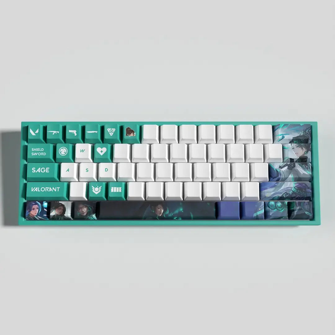 Conjunto com 29 keycaps Valorant, inspiradas em 12 agentes. Compatíveis com switches mecânicos, cores vibrantes e duráveis. Ideal para fãs do jogo!