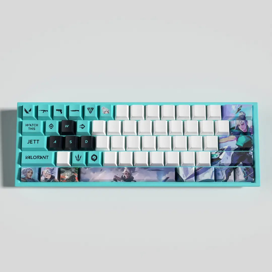 Conjunto com 29 keycaps Valorant, inspiradas em 12 agentes. Compatíveis com switches mecânicos, cores vibrantes e duráveis. Ideal para fãs do jogo!