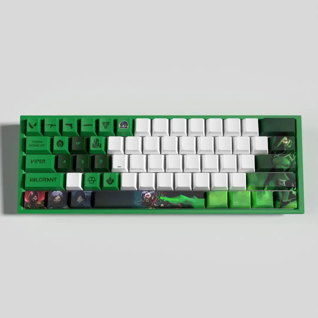 Conjunto com 29 keycaps Valorant, inspiradas em 12 agentes. Compatíveis com switches mecânicos, cores vibrantes e duráveis. Ideal para fãs do jogo!