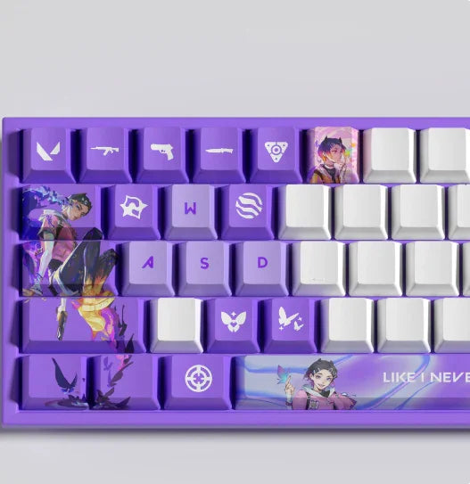 Conjunto com 29 keycaps Valorant, inspiradas em 12 agentes. Compatíveis com switches mecânicos, cores vibrantes e duráveis. Ideal para fãs do jogo!