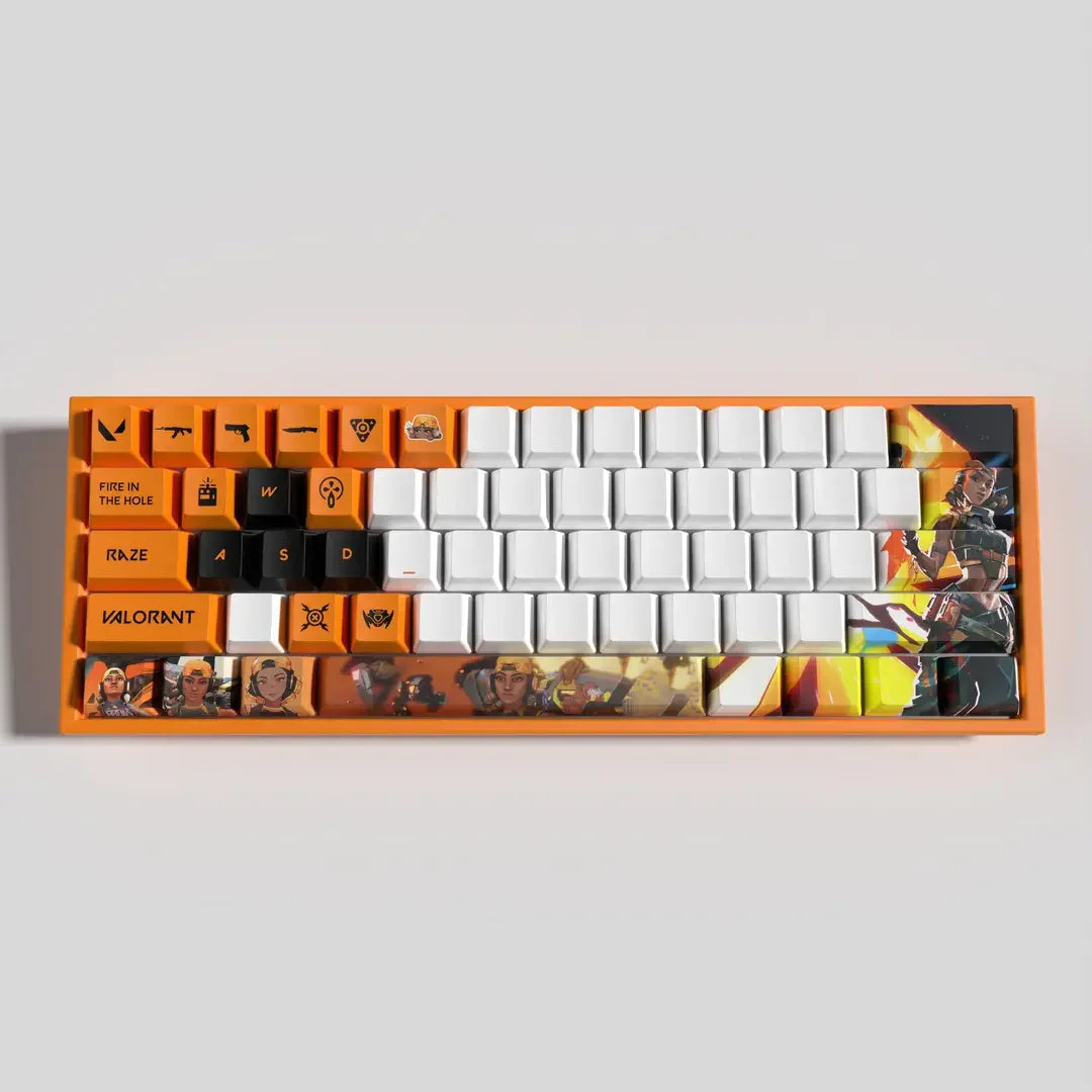 Conjunto com 29 keycaps Valorant, inspiradas em 12 agentes. Compatíveis com switches mecânicos, cores vibrantes e duráveis. Ideal para fãs do jogo!