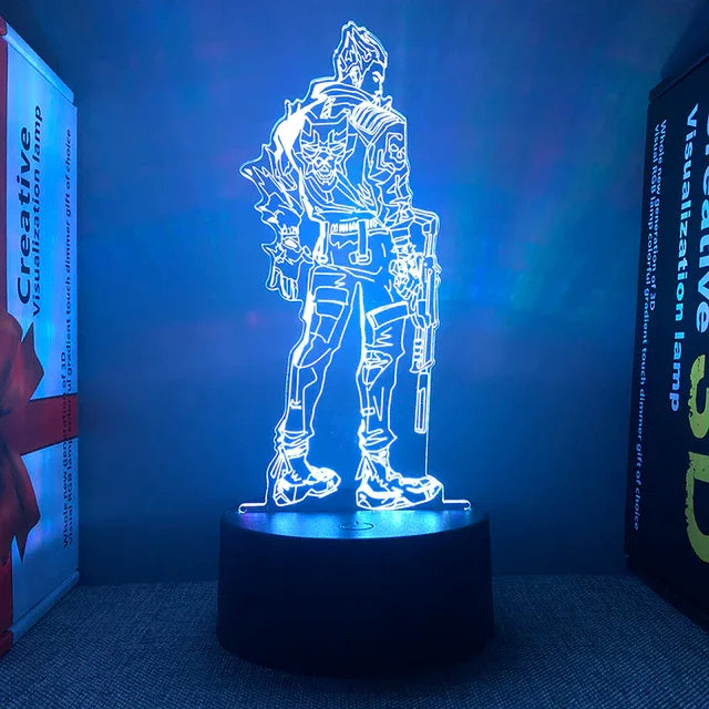 Luminária Valorant com base, cabo e controle remoto. Presente ideal para fãs do jogo. Potência 0-5W, voltagem 5V. Decore com estilo e confiança!