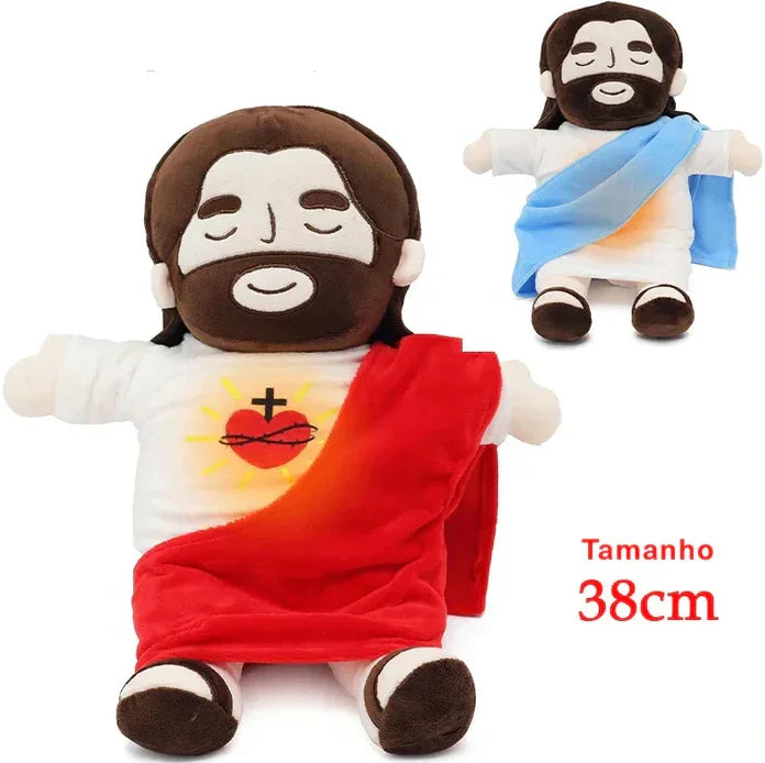 Descubra a paz interior com a Pelúcia Jesus que Respira. 🌟 Sinta a tranquilidade a cada inspiração e expiração Altura da Pelúcia: 38cm Material de enchimento: Algodão P