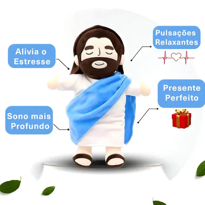 Descubra a paz interior com a Pelúcia Jesus que Respira. 🌟 Sinta a tranquilidade a cada inspiração e expiração Altura da Pelúcia: 38cm Material de enchimento: Algodão P