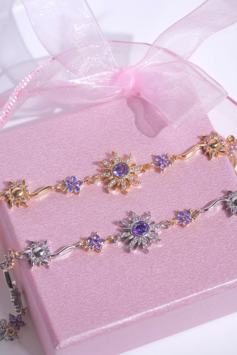 Pulseira Rapunzel Girassol Roxo Com Caixa