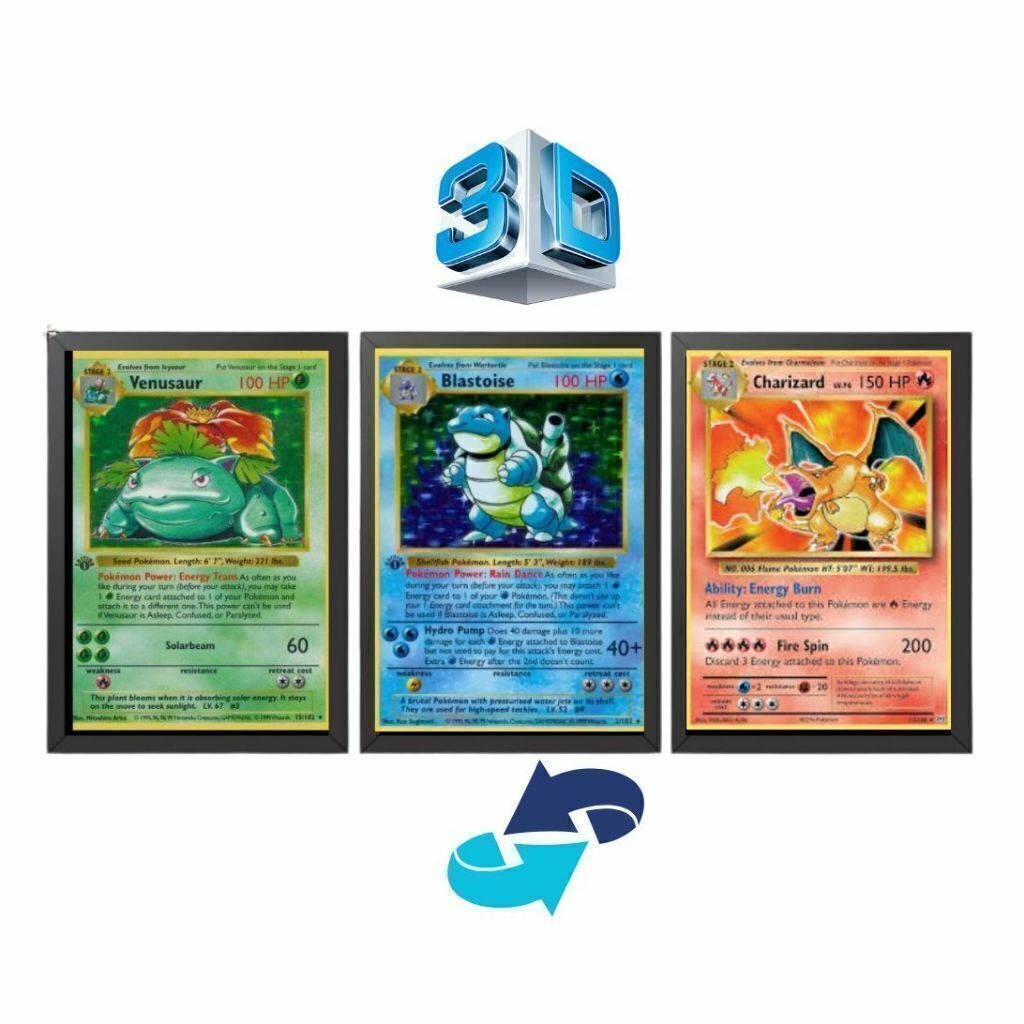 Quadro 3D Pokémon - Blastoise / Venusaur e Charizard Premium