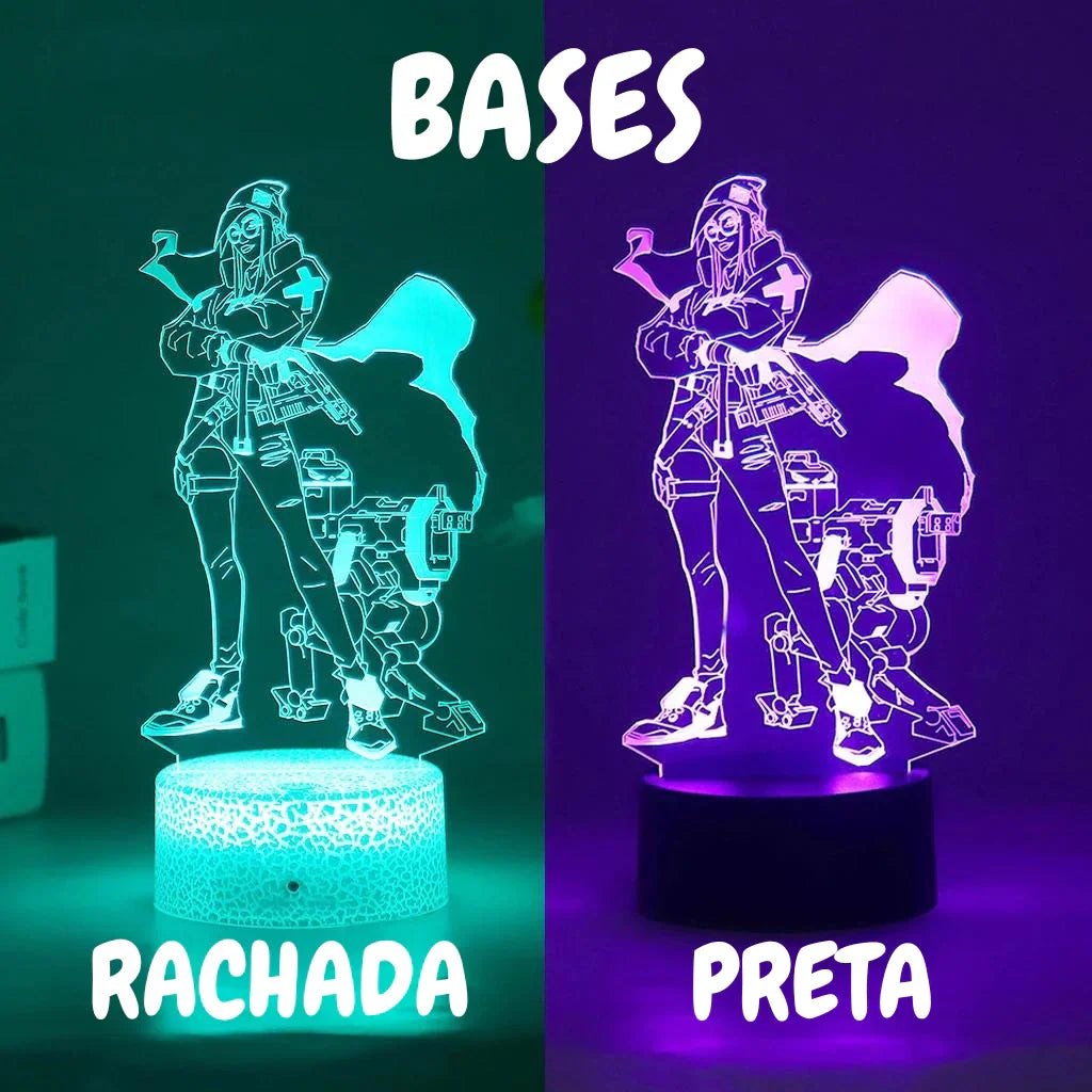 Luminária Valorant com base, cabo e controle remoto. Presente ideal para fãs do jogo. Potência 0-5W, voltagem 5V. Decore com estilo e confiança!