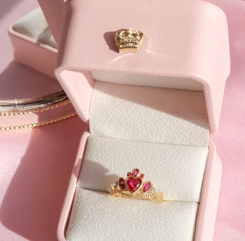 Anel de coração Blair, anel de tiara de princesa em aço banhado