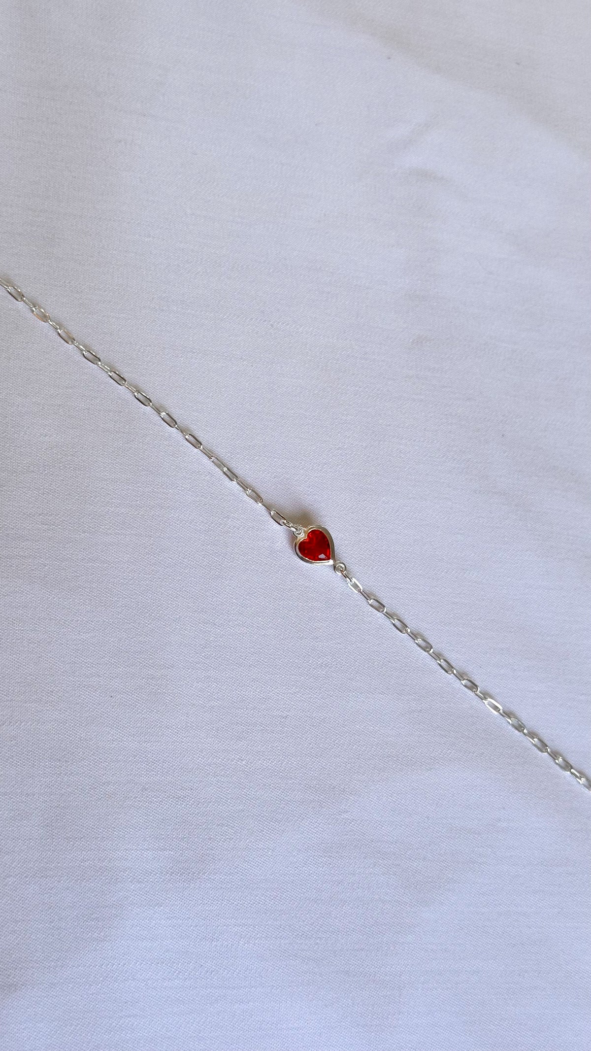 Pulseira Coração Vermelho Prata 925 Feminina Delicada