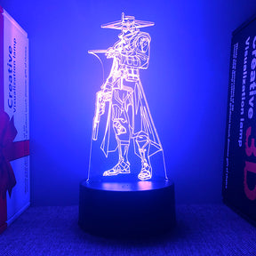 Luminária Valorant com base, cabo e controle remoto. Presente ideal para fãs do jogo. Potência 0-5W, voltagem 5V. Decore com estilo e confiança!