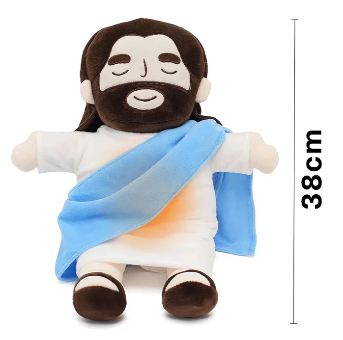 Descubra a paz interior com a Pelúcia Jesus que Respira. 🌟 Sinta a tranquilidade a cada inspiração e expiração Altura da Pelúcia: 38cm Material de enchimento: Algodão P