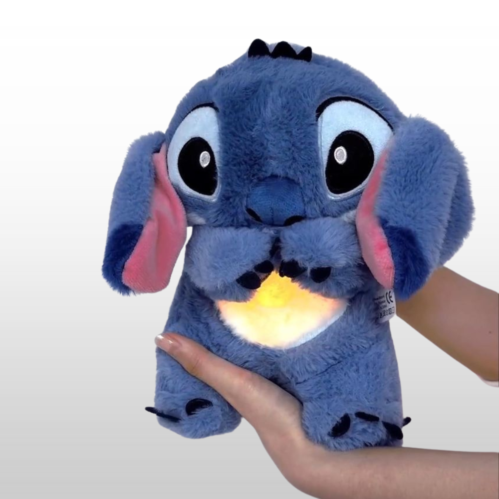 Pelúcia Stitch interativa! 🌟 Macia e luminosa, simula respiração, move as orelhas e traz aconchego. Perfeita para relaxar e aliviar o estresse!