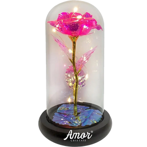 Rosa Cristal com LED em cúpula, presente romântico e duradouro. Ideal para datas especiais, com design encantador e material de alta qualidade.