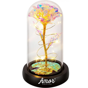 Rosa Cristal com LED em cúpula, presente romântico e duradouro. Ideal para datas especiais, com design encantador e material de alta qualidade.