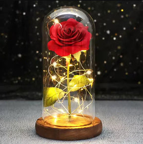 Rosa Cristal Bela e a Fera com Led + Cúpula de Vidro Verdadeiro