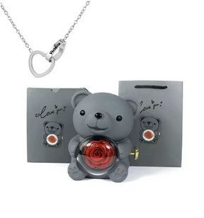 Colar Laço de Amor + Urso com Rosa Eterna