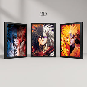 Quadro 3D Naruto - Transformações Naruto, Madara e Sasuke
