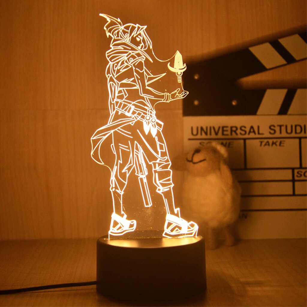 Luminária Valorant com base, cabo e controle remoto. Presente ideal para fãs do jogo. Potência 0-5W, voltagem 5V. Decore com estilo e confiança!